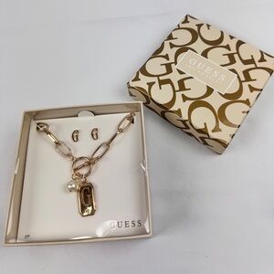 Guess Gold Necklace with Pearl and Charm